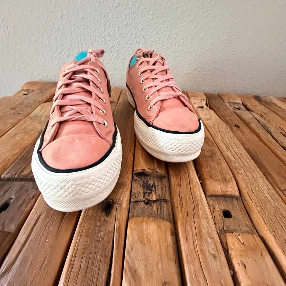 Converse Platform Sneakers Size 9 Pink Suede Chuck Taylor All Star Low Top - Picture 3 of 5